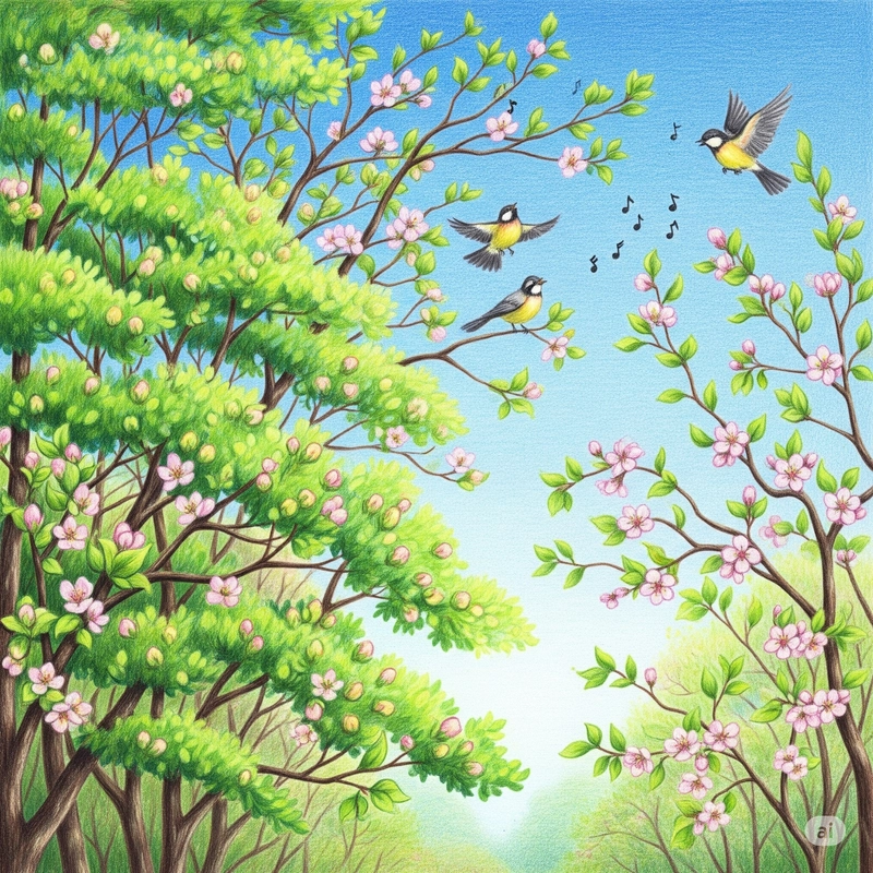 vẽ mùa xuân đơn giản 