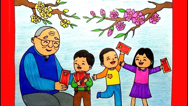 tranh chủ đề mùa xuân dễ vẽ 
