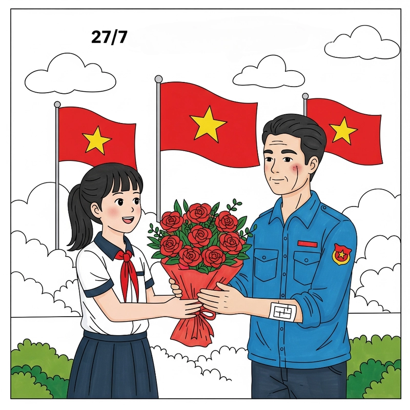 tranh hoạt động đền ơn đáp nghĩa thiếu nhi 
