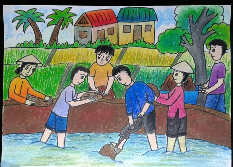 vẽ tranh chủ đề lao động nhóm 