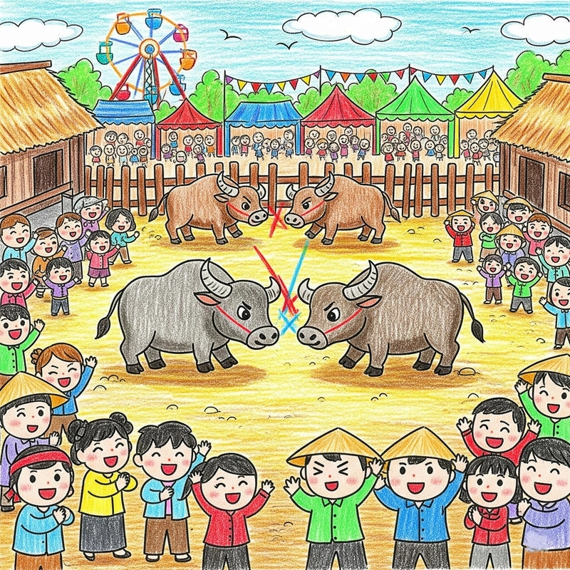 vẽ tranh chọi trâu nghệ thuật 