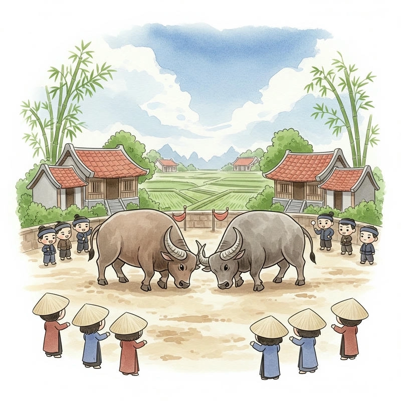 vẽ tranh lễ hội chọi trâu màu nước 
