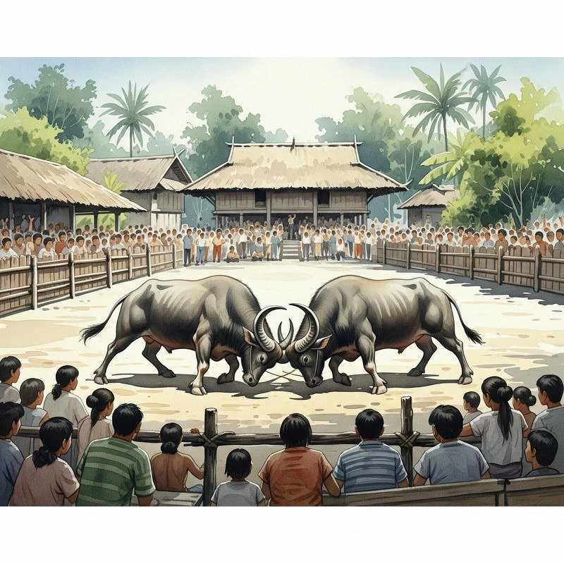 vẽ tranh chọi trâu đề tài lễ hội 