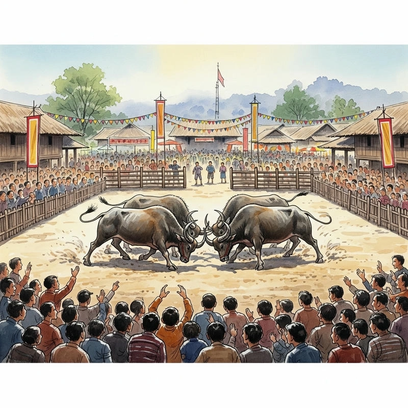 lễ hội chọi trâu tranh vẽ đẹp nhất 