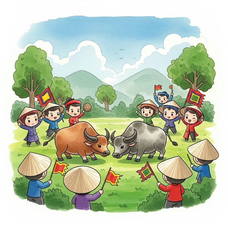 vẽ tranh lễ hội chọi trâu đẹp 