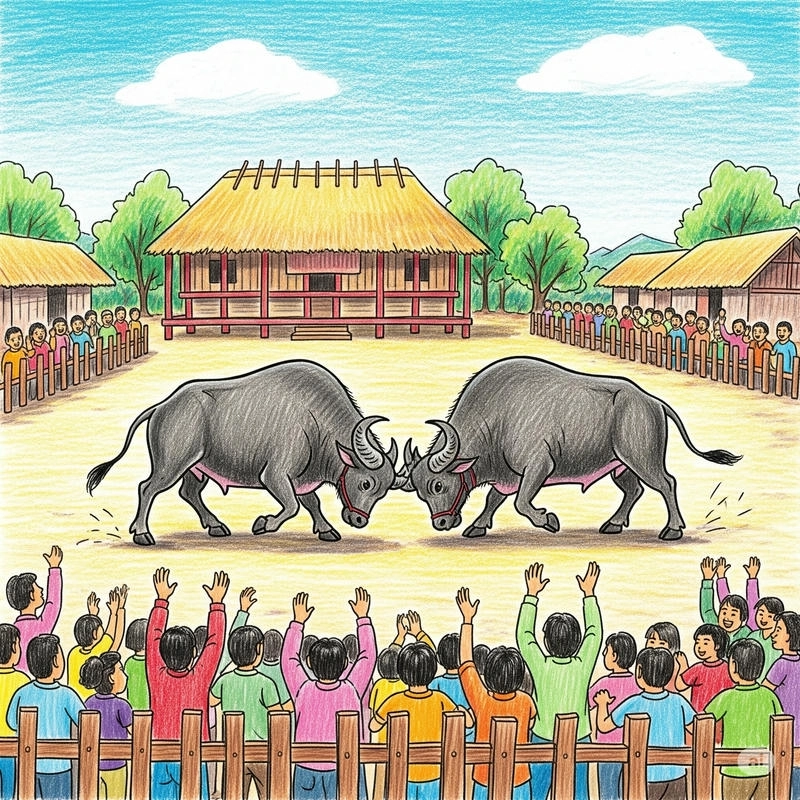 vẽ tranh lễ hội chọi trâu văn hóa 