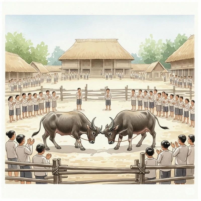 vẽ tranh chọi trâu truyền thống 