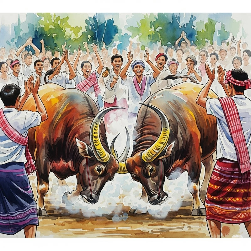 vẽ tranh lễ hội chọi trâu sinh động 