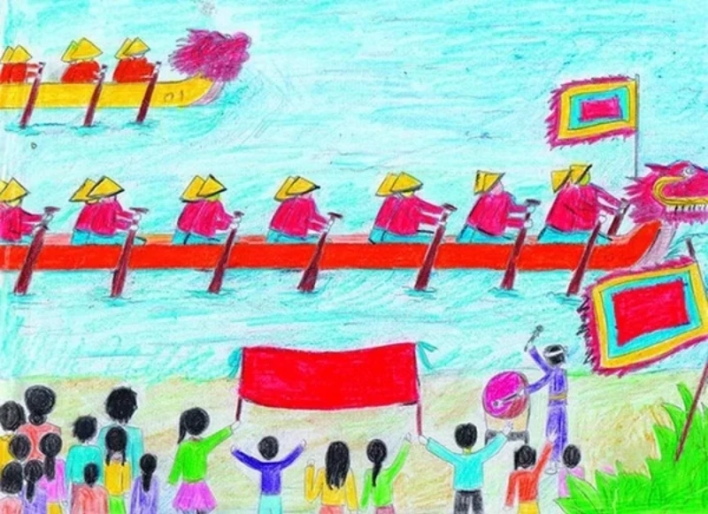 vẽ tranh đua thuyền rồng sinh động 