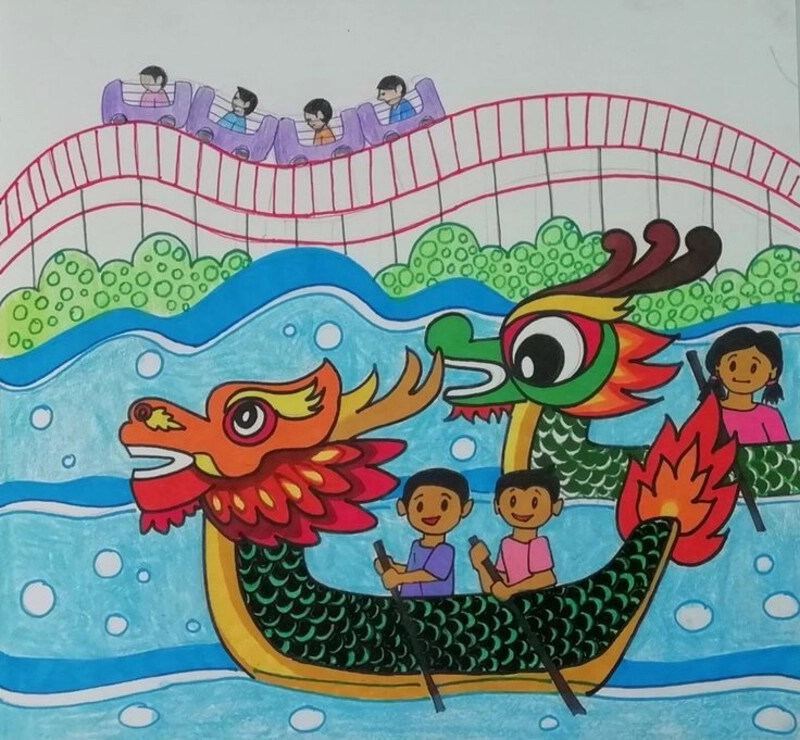 tranh vẽ đua thuyền sôi động 