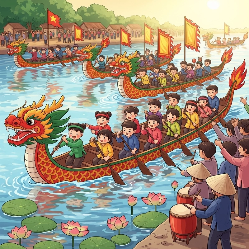 vẽ tranh lễ hội đua thuyền sáng tạo 