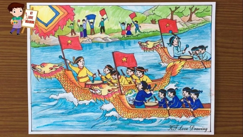 tranh đua thuyền đẹp và dễ vẽ 