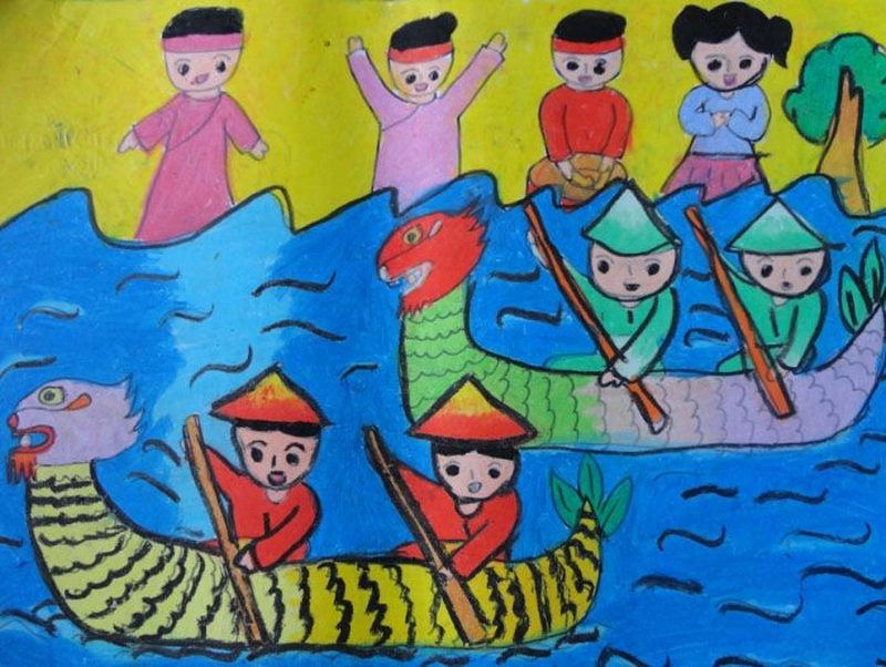 vẽ tranh đua thuyền truyền thống 
