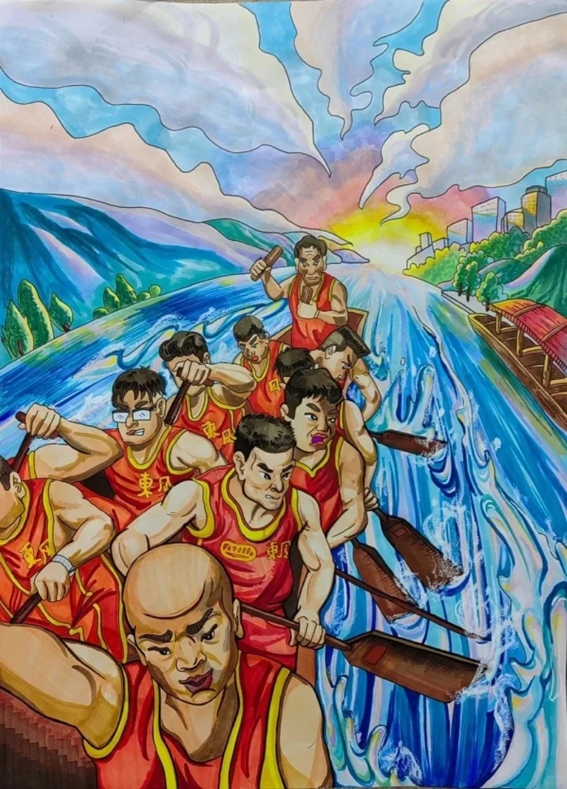 vẽ tranh đề tài lễ hội đua thuyền đẹp 
