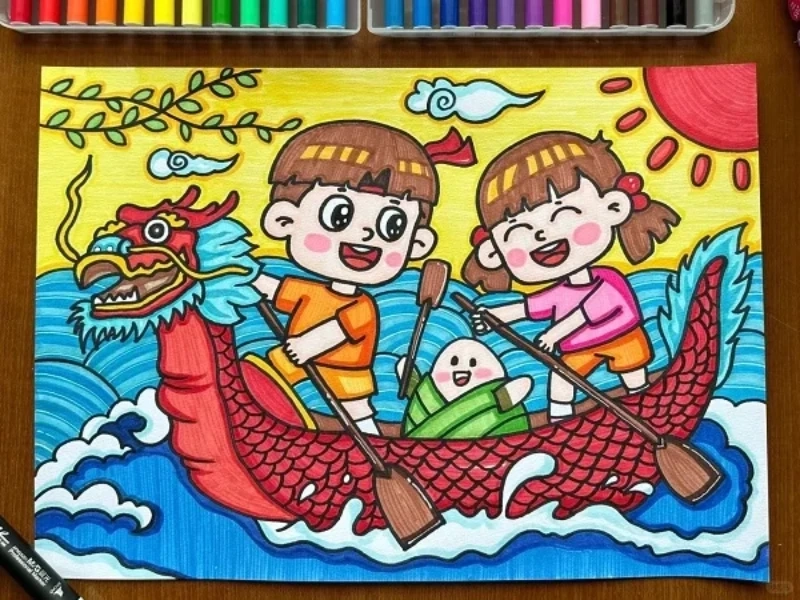 vẽ tranh lễ hội đua thuyền lớp 6 