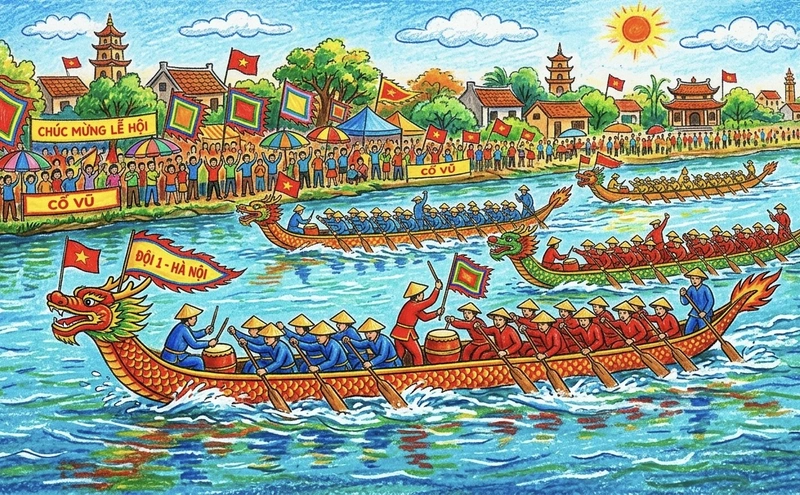vẽ tranh lễ hội đua thuyền siêu vui và siêu dễ cho học sinh
