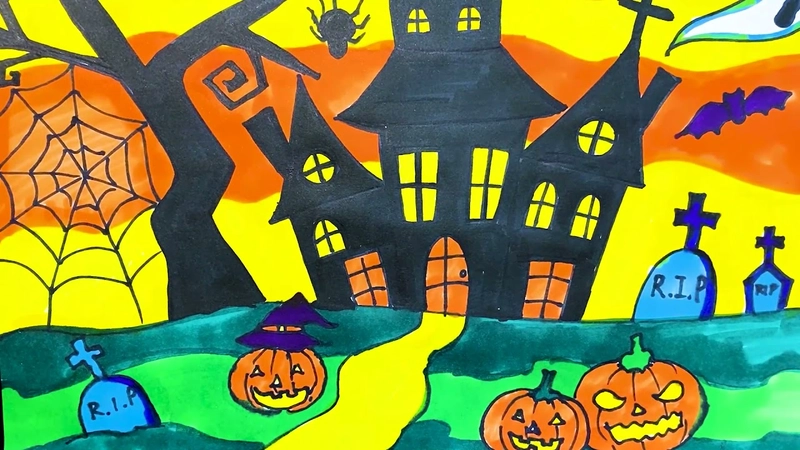 vẽ tranh lễ hội halloween đơn giản đẹp 