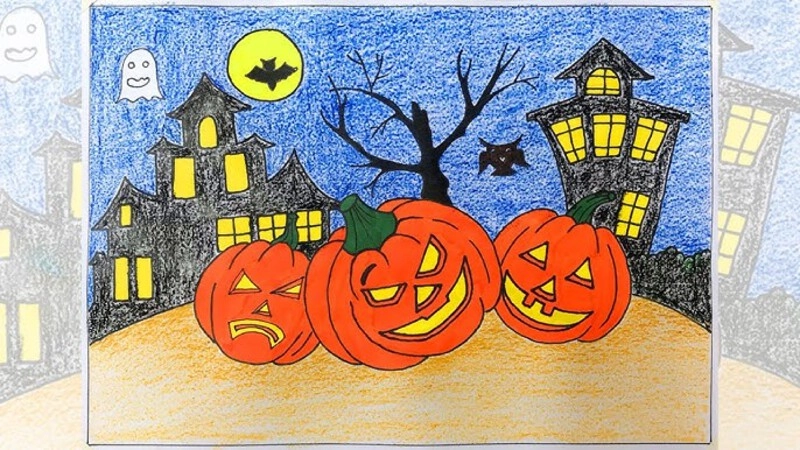 lễ hội halloween tranh vẽ thiếu nhi 