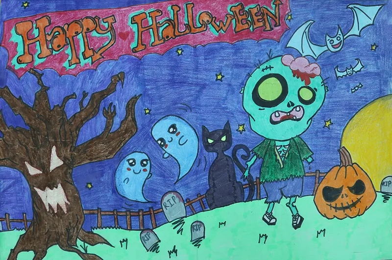 tranh vẽ đề tài lễ hội halloween sinh động 