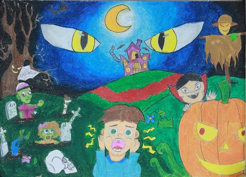 vẽ tranh chủ đề lễ hội halloween cho bài tập mỹ thuật 