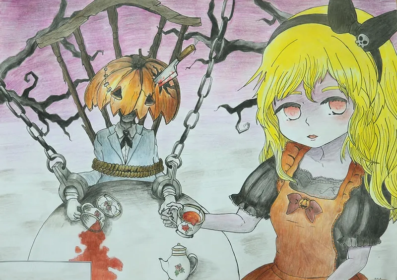 vẽ tranh chủ đề halloween sinh động 