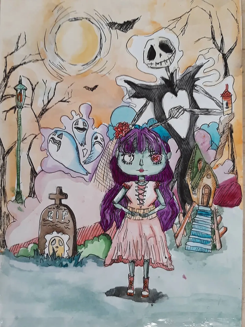 vẽ tranh halloween cute phong cách chibi 