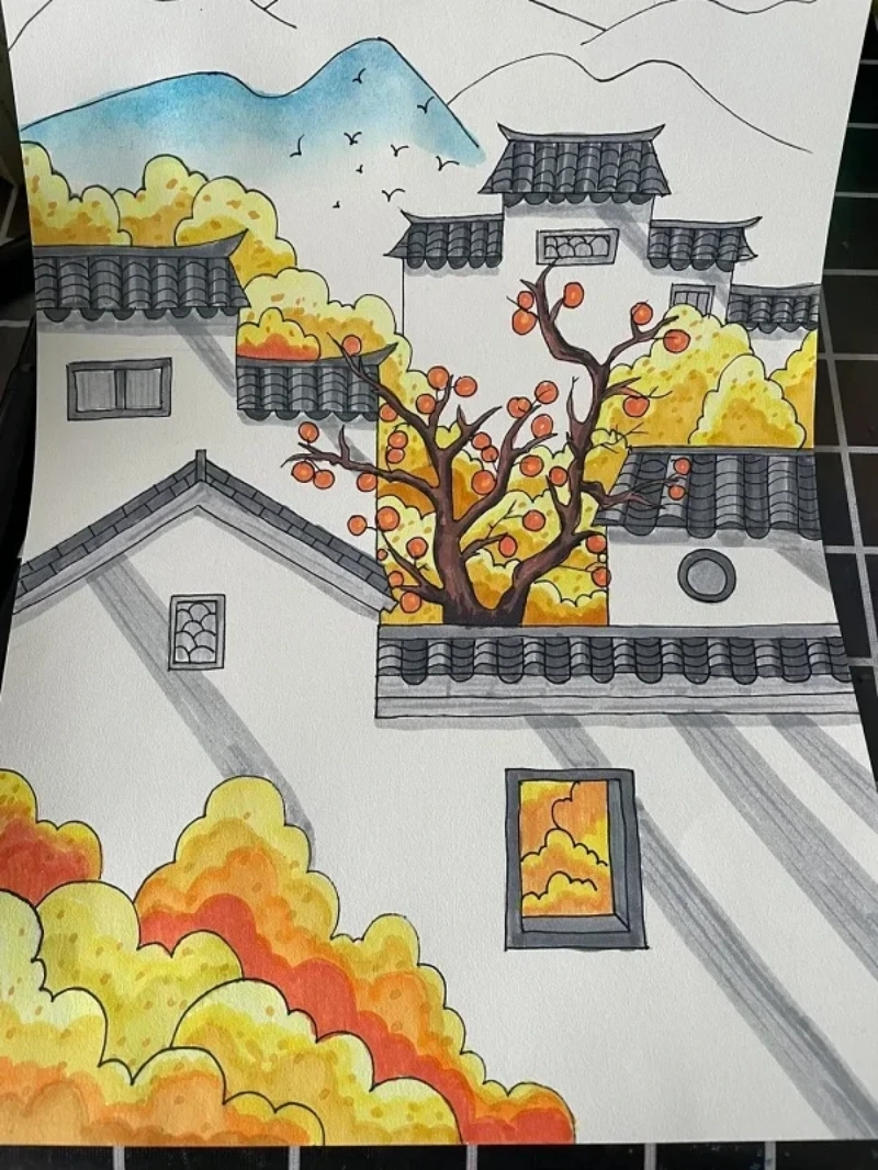 vẽ tranh mùa thu bằng bút chì màu 
