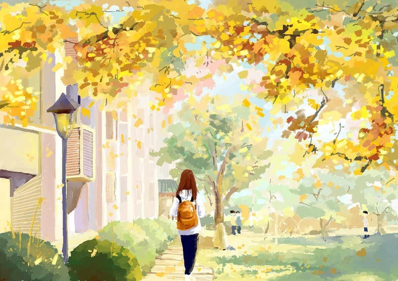 tranh vẽ phong cảnh mùa thu đơn giản, dễ thương 