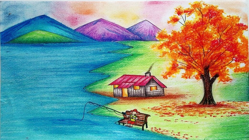 vẽ tranh mùa thu lớp 3 theo mẫu 