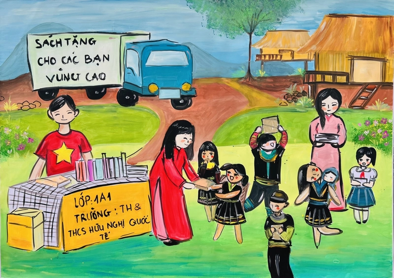 vẽ tranh ngày hội sách tại thư viện trường 