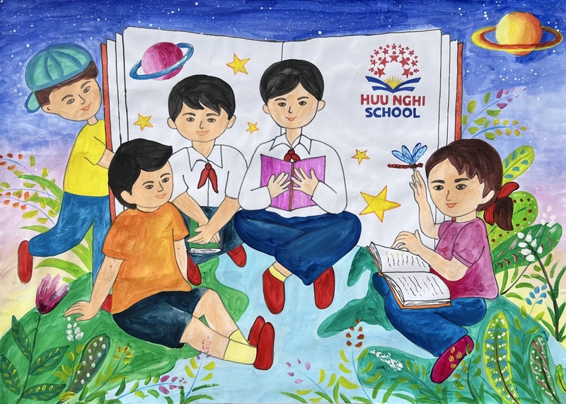 vẽ tranh ngày hội đọc sách tại trường 