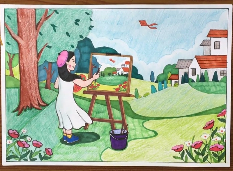 vẽ tranh nghề nghiệp họa sĩ đẹp đơn giản 