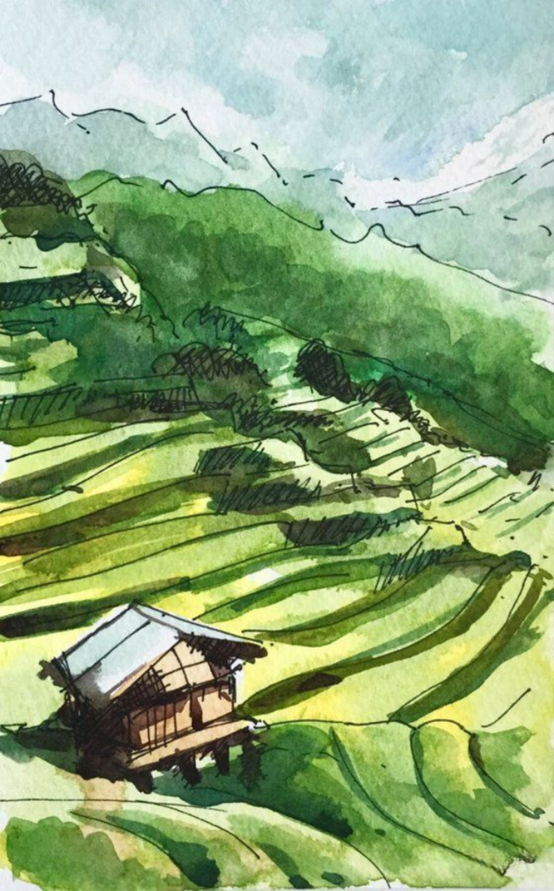 vẽ tranh ruộng bậc thang đơn giản lớp 7 