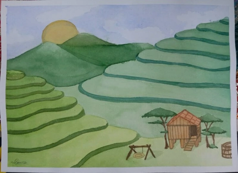 tranh vẽ ruộng bậc thang đẹp quê hương việt nam 