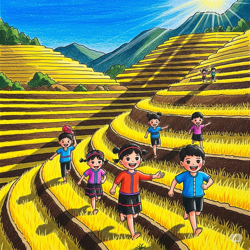 vẽ tranh đề tài ruộng bậc thang thiên nhiên 