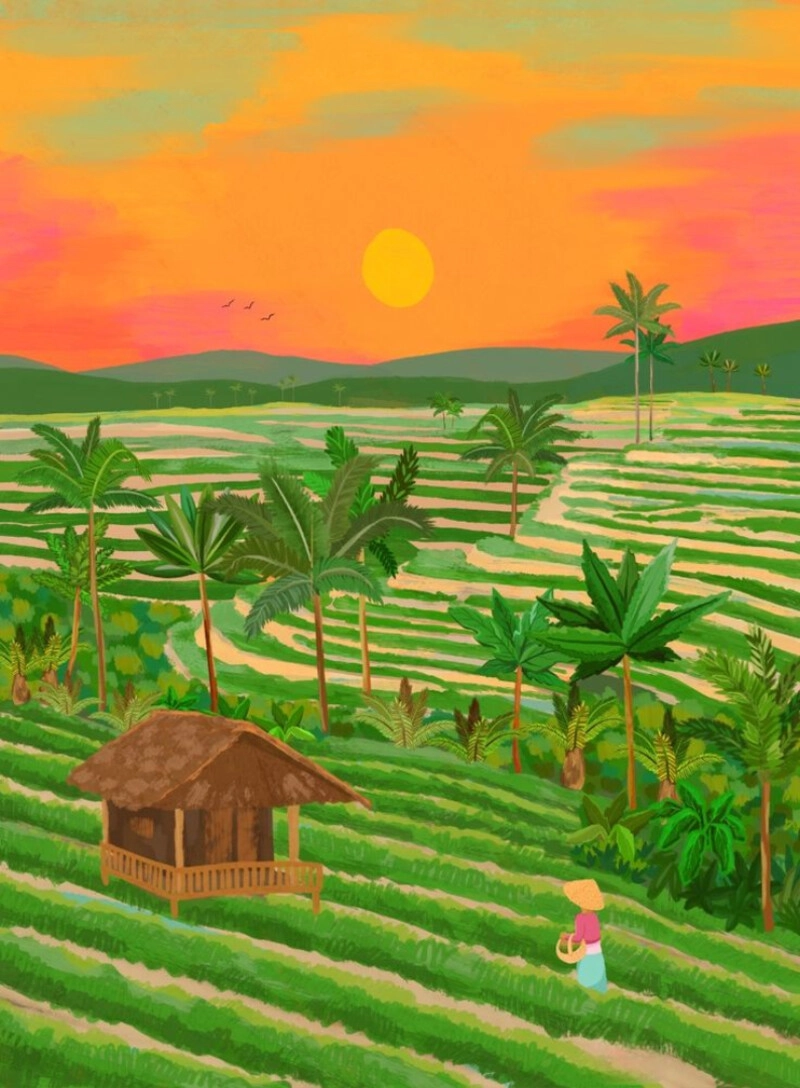 ruộng bậc thang vẽ dễ cho bé tập vẽ 