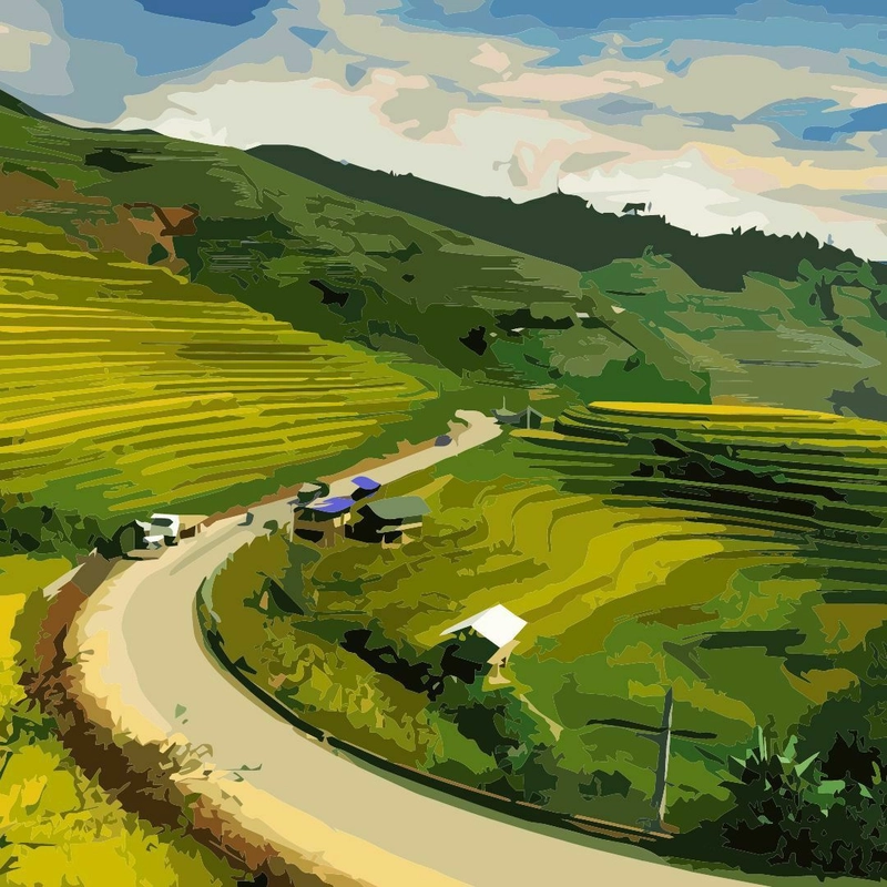 tranh ruộng bậc thang đẹp bằng tay 