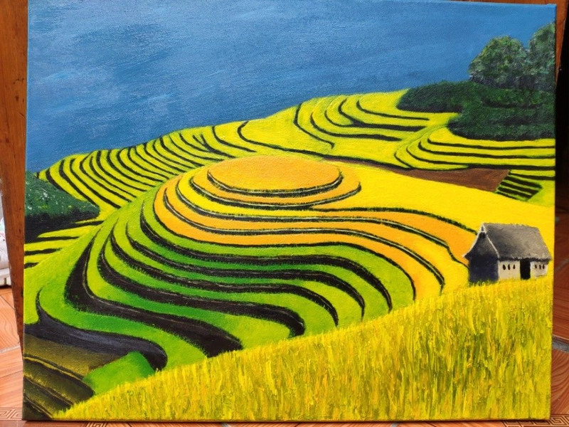 vẽ tranh ruộng bậc thang đơn giản sáng tạo 