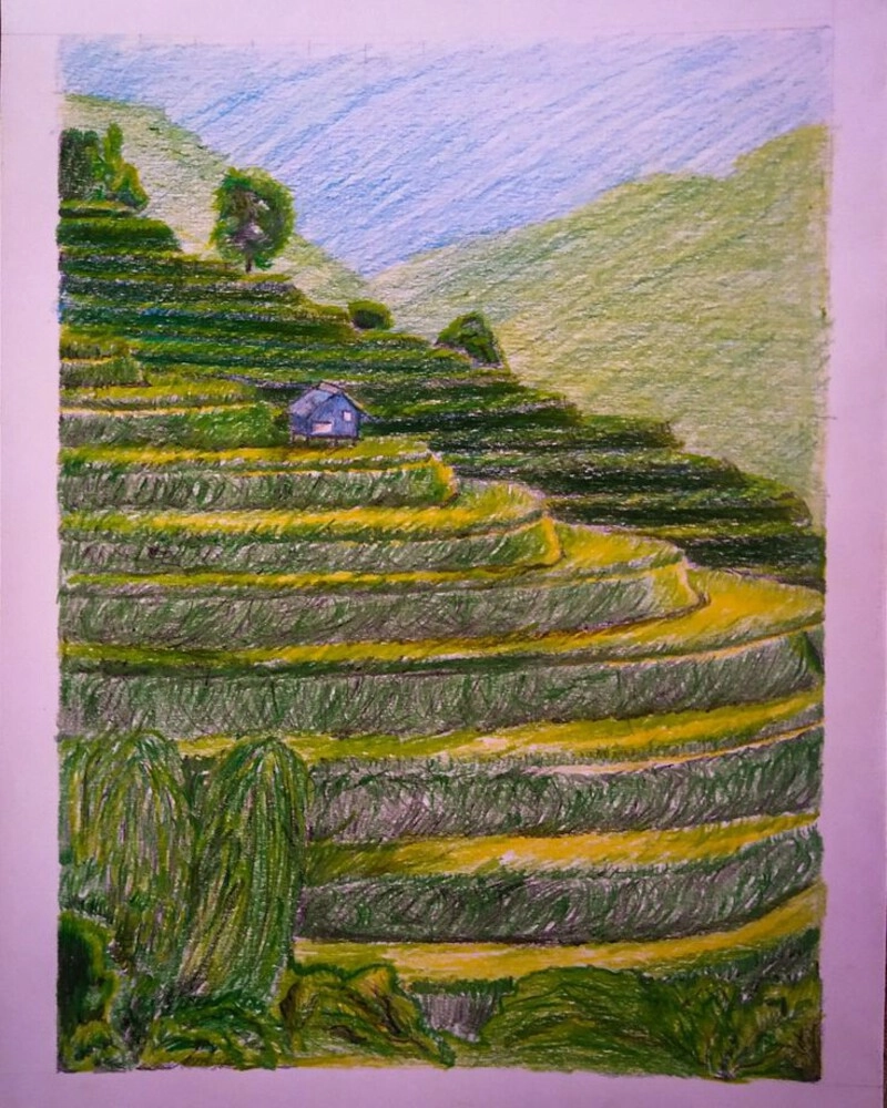 vẽ tranh phong cảnh quê hương ruộng bậc thang 