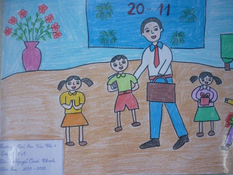 mẫu vẽ tranh thầy cô và mái trường dễ thực hiện 