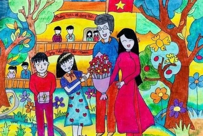 tranh vẽ chủ đề thầy cô và mái trường lớp 3 