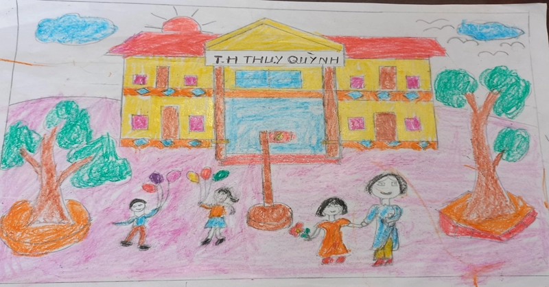 vẽ tranh thầy cô và mái trường trang trí lớp học 