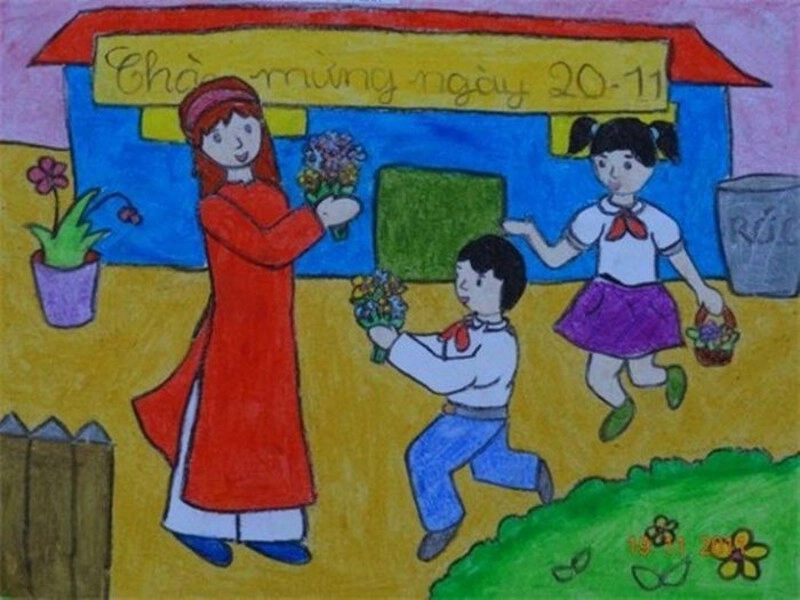 vẽ tranh về chủ đề thầy cô và mái trường sáng tạo 
