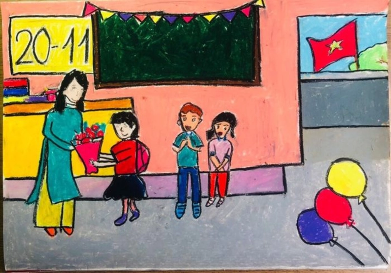 tranh vẽ thầy cô và mái trường dạng truyện tranh 