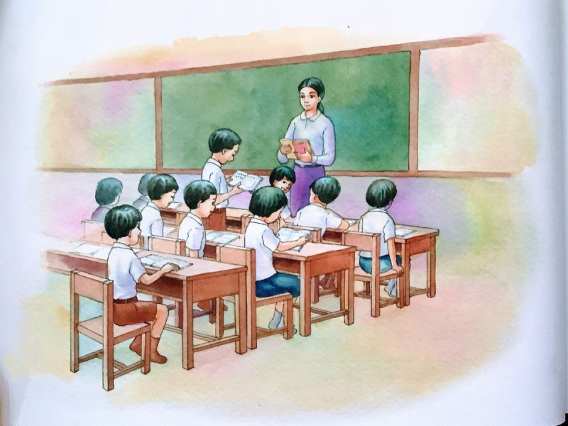 vẽ tranh thầy cô và mái trường kỷ niệm