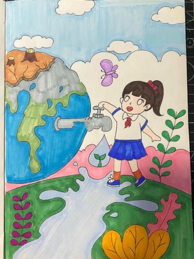 vẽ tranh thiếu nhi tiết kiệm nước 
