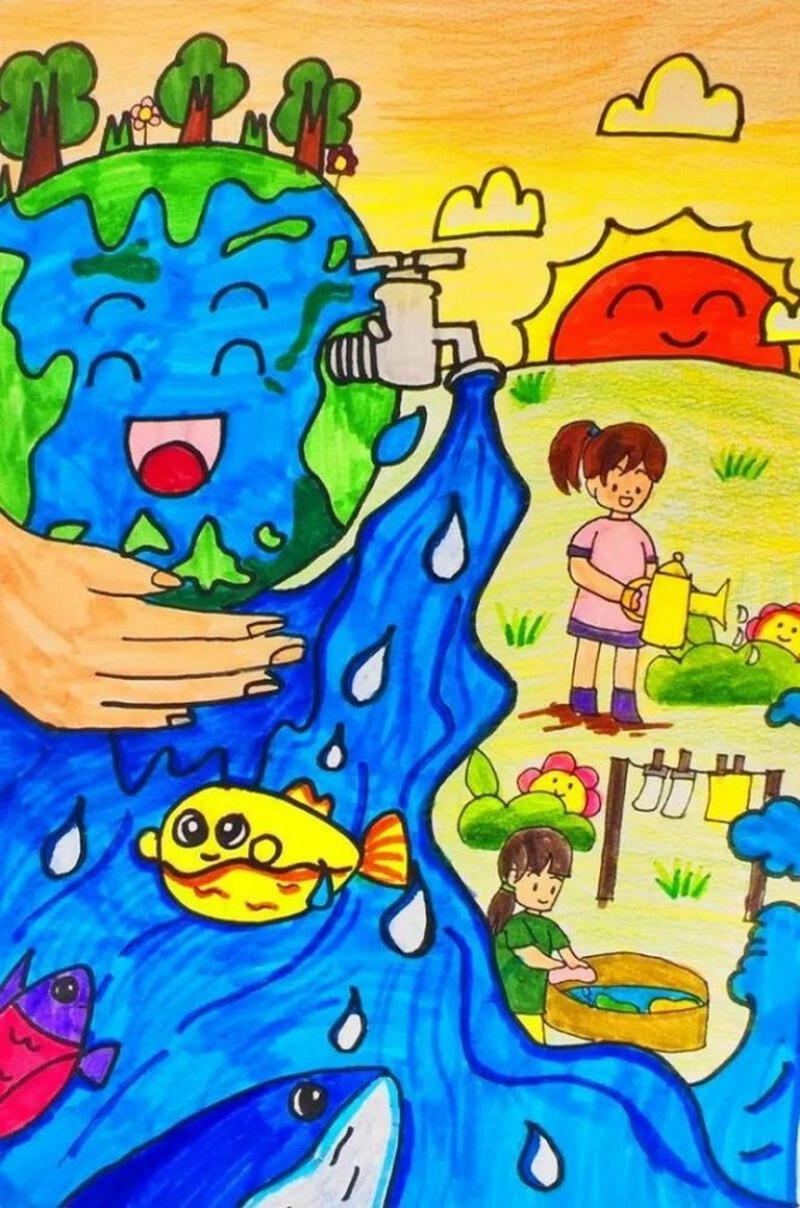 vẽ tranh đề tài tiết kiệm nước 