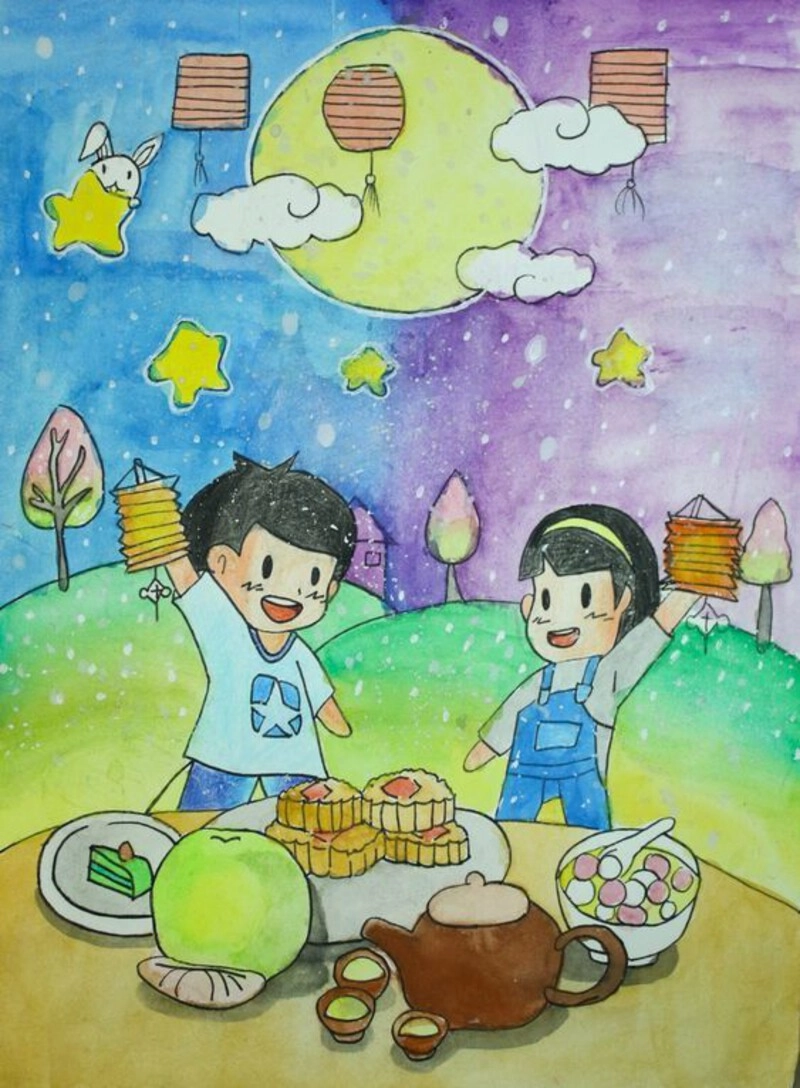 vẽ tranh đơn giản về trung thu 