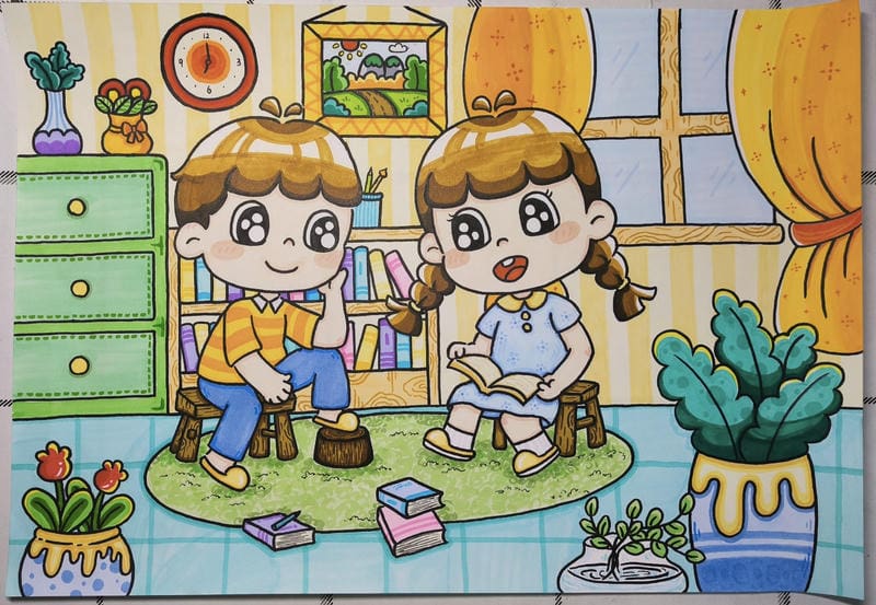 Bức tranh bạn nhỏ vui chơi trong nhà