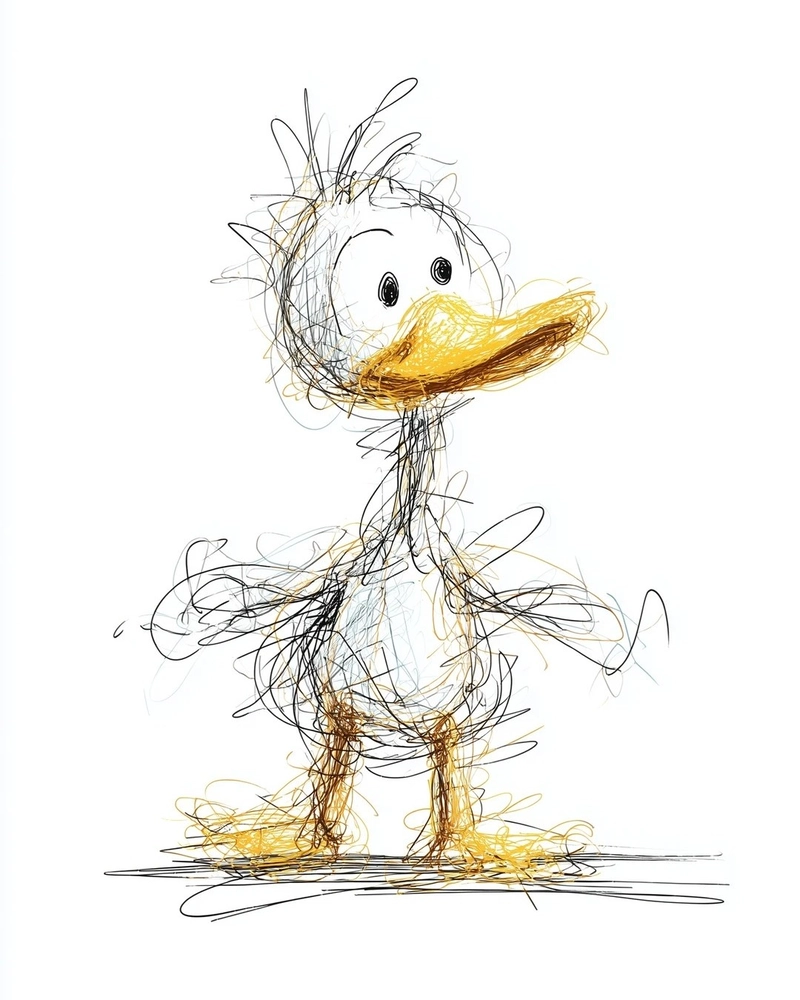 Hình vẽ con vịt cute lông xù đứng ngơ ngác đáng yêu